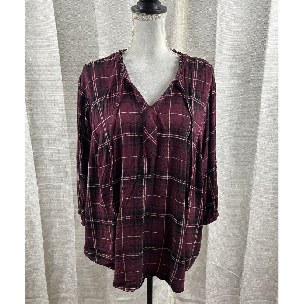 Torrid Rayon Twill Tie Neck Plaid Peasant Top Womens Plus Size 3X - Picture 3 of 14
